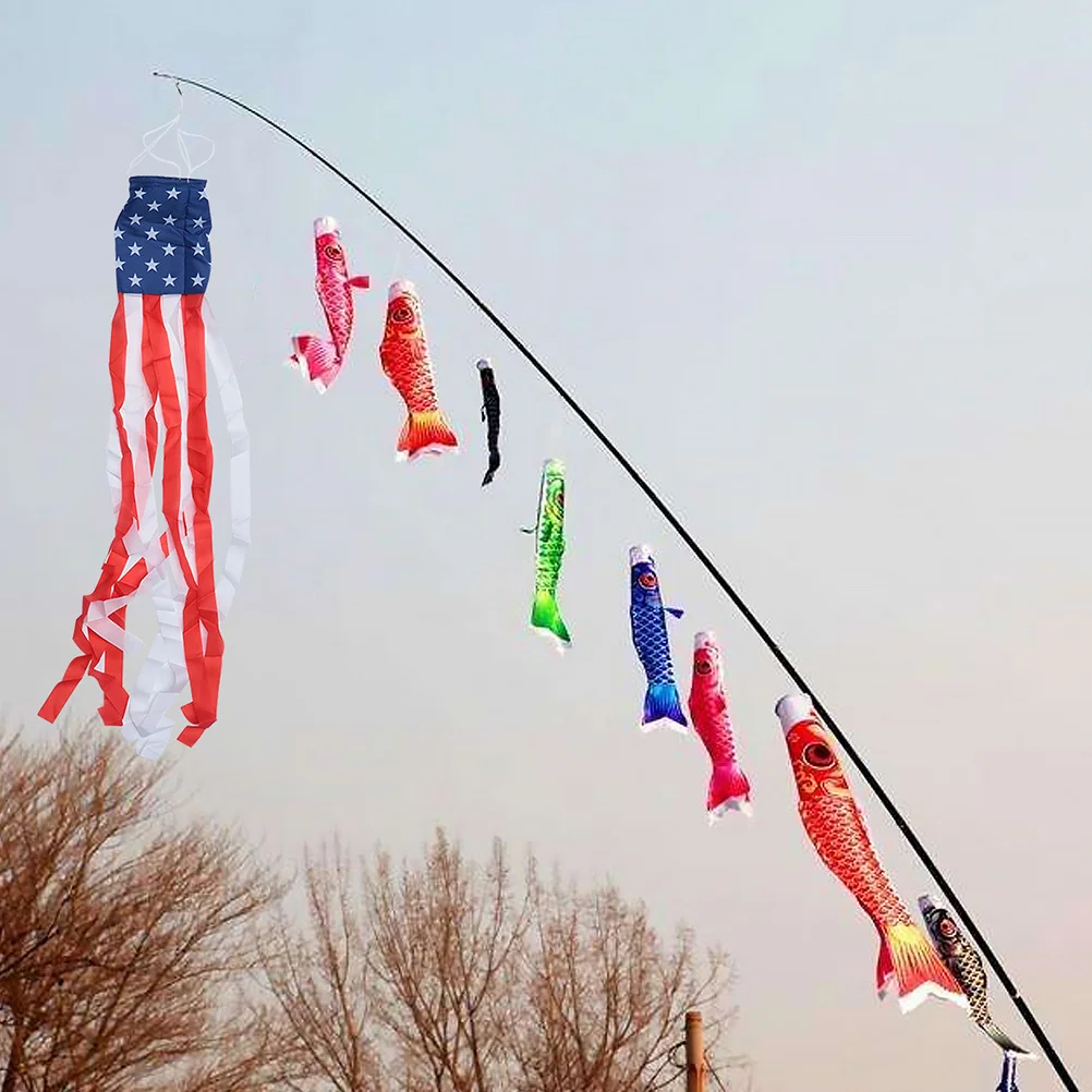 

2Pcs American Flag Windsocks Patriotic Decorations Independence Day 4th July Red White Stripes Outdoor Hanging Usa