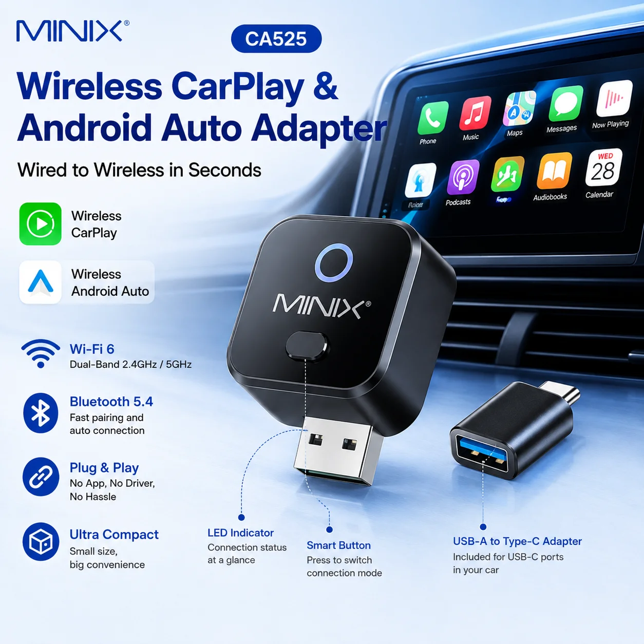minix-ca525-wireless-carplay-android-auto-adapter-wifi-6-bluetooth-54-wired-to-wireless-carplay-dongle-usb-a-usb-c