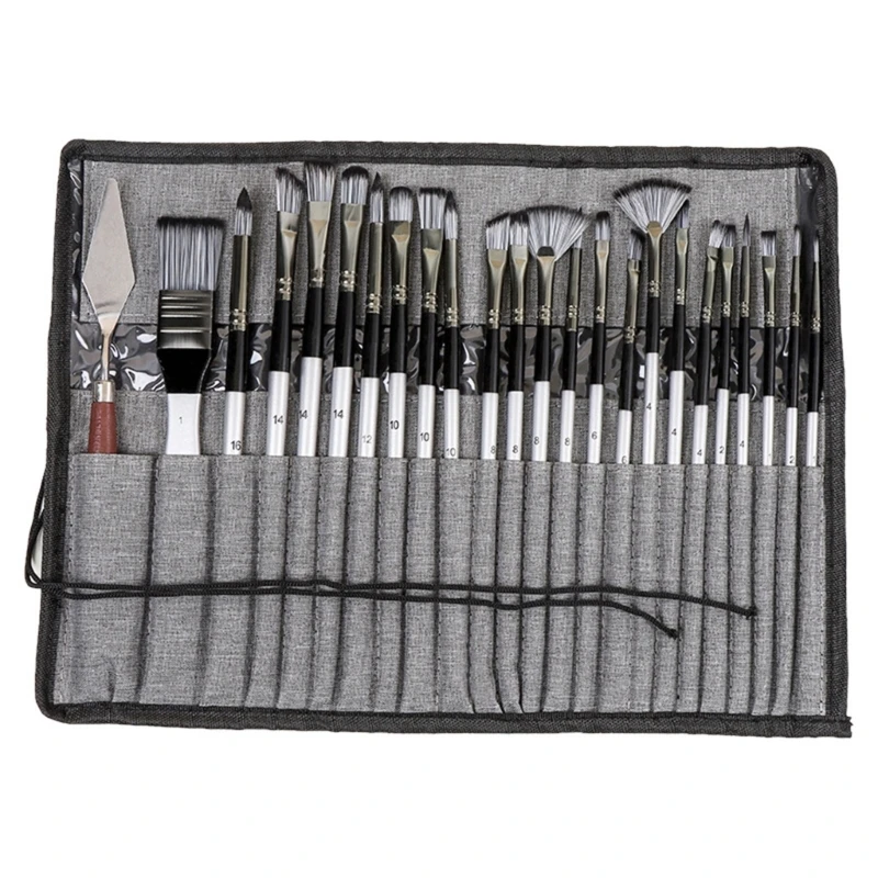 

24Pcs Artist Paintbrush with Organiser Case for Oil Acrylic Watercolor Rock