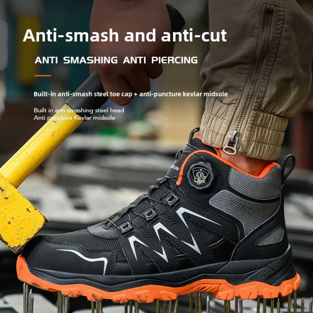 Steel Toe Safety Shoes Anti Impact Puncture Proof Mesh Breathable Wear Resistant Rubber Sole Iron Shavings Resistant Work