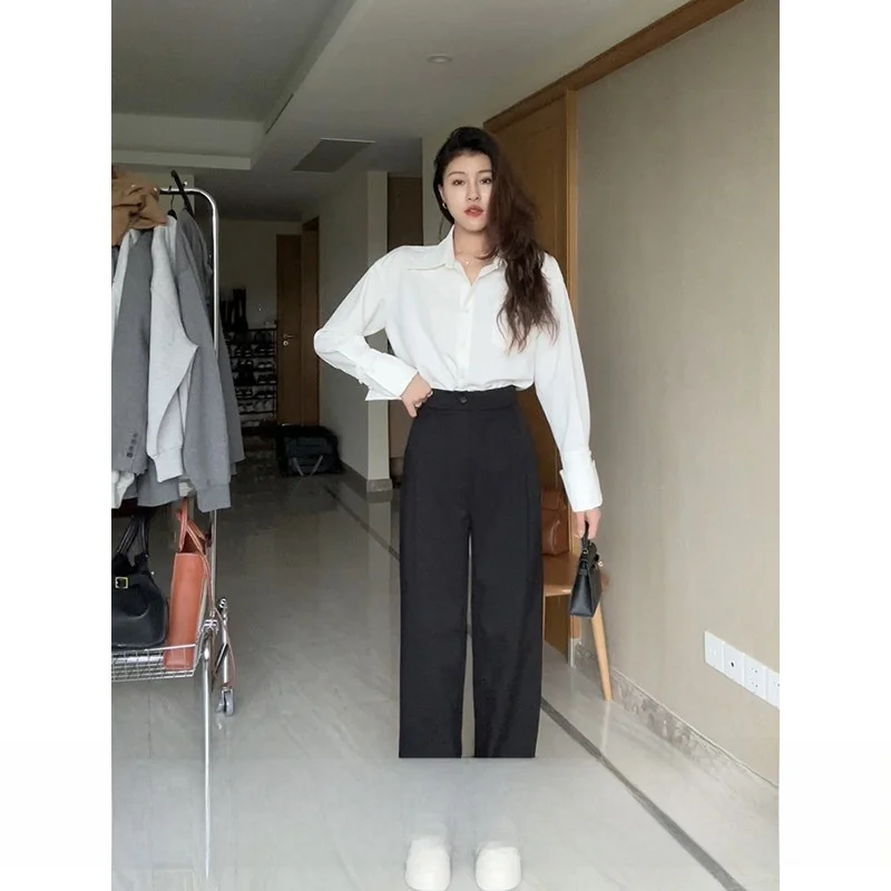 

Autumn Winter High Waist Thiened Stable Bla Pants Commute Sle Korean Version Polyester Fiber Ladies Casual Pants