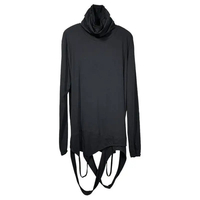HKSH Spring Autumn New Man Desert Waste Land Asymmetric Hem Long Sleeve T-shirt Turtleneck Face-Covering Distressed Tops HK14149