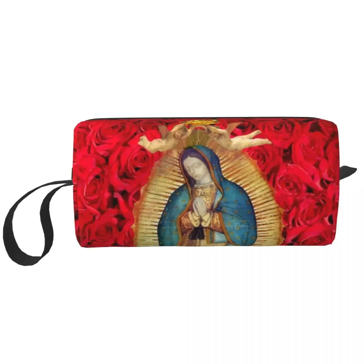 Custom Guadalupe Virgin Mary With Flowers Toiletry Bag Catholic Makeup Cosmetic Organizer Ladies Beauty Storage Dopp Kit Case