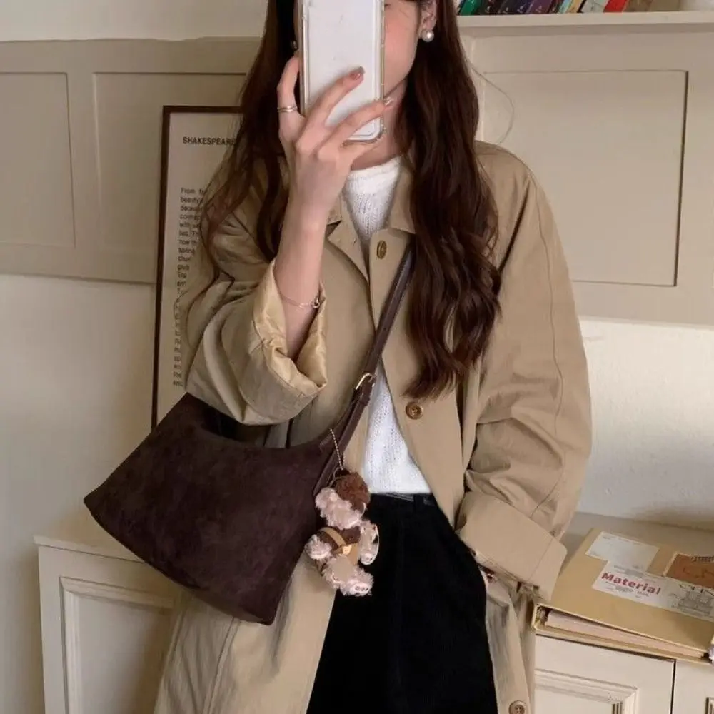 Simple Handbag Suede Shoulder Bag Large Capacity Solid Color Ladies Crossbody Bag Korean Style Fashion Tote Bag Holiday