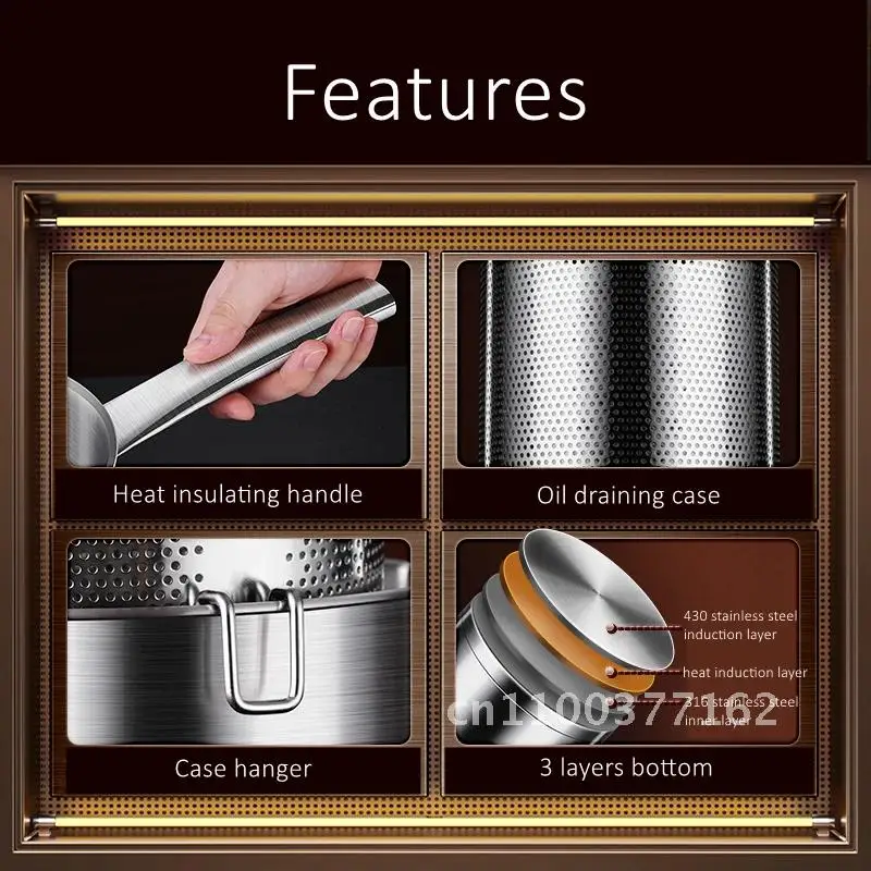 LFGB Maker 316 Stainless Steel Deep Frying Pot 17.5cm Oil Potato Saving Tool Chip Fried Cooking Height Chicken Certificate