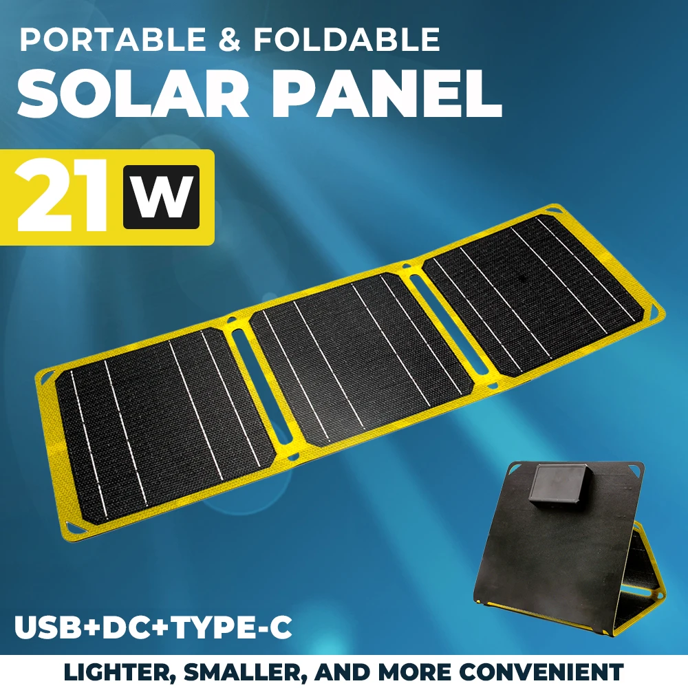 

USB+PD Solar Power Bank 5v/9v/12v Photovoltaic Panel Outdoor Camping Portable Cell Phone Charge Panels 21w for RV Travel Fishing