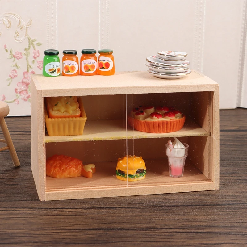 1Pc 인형 집 미니어처 벽 캐비닛 슬라이딩 도어 쇼케이스 스토리지 캐비닛 미니 침대 옆 테이블 모델 인형 집 장식 액세서리