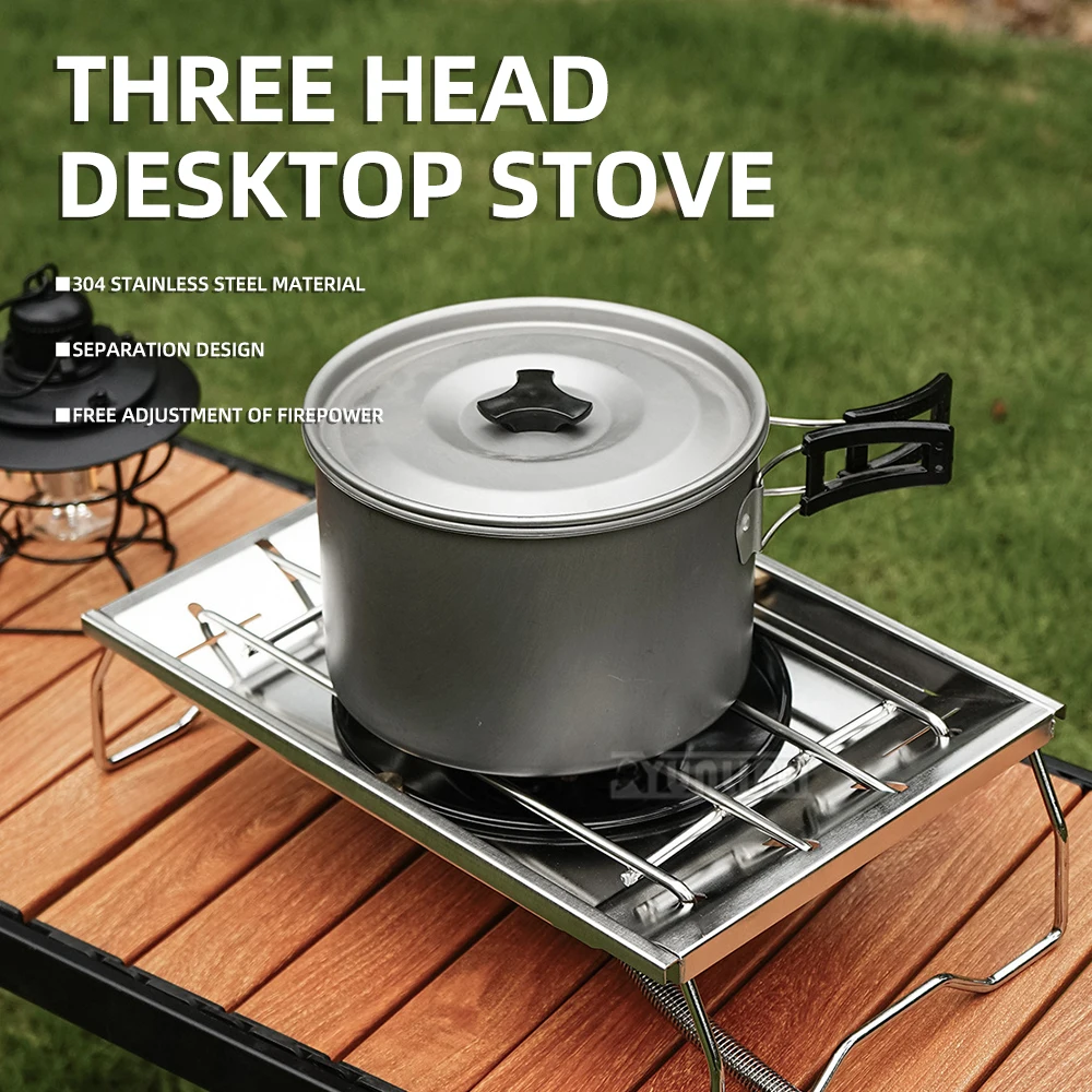 

Outdoor table stove Camping cookware Gas stove Portable three-head picnic barbecue gas cartridge stove