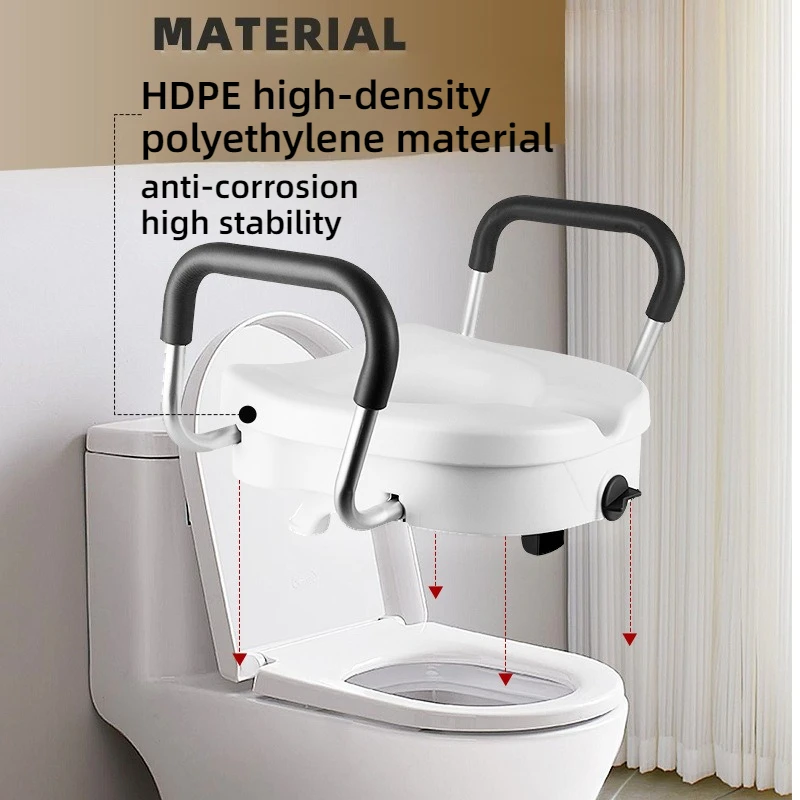 HDPE Alloy Toilet Seat Riser Detachable Adjustable Corrosion-proof Arms Toilet Seat Risers Stable Durable Rehabilitation Supply