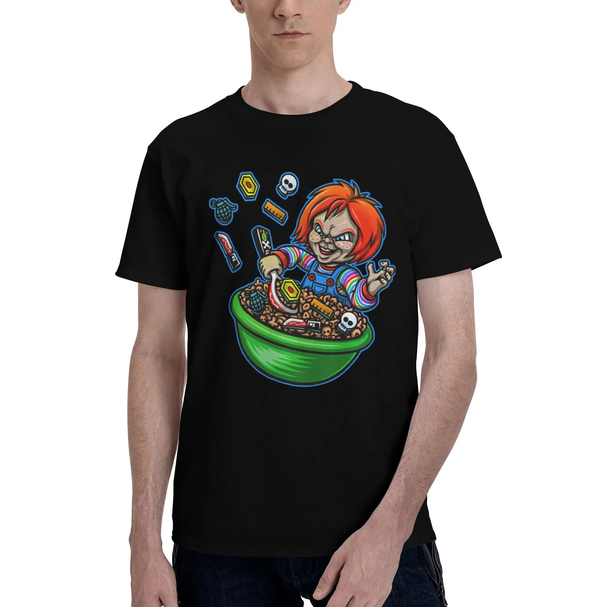 

Custom Chucky Charms Cereal Tshirts for Men Short Sleeves Casual T Shirt Cool T-shirts Loose Fit 100% Cotton Tee Gift
