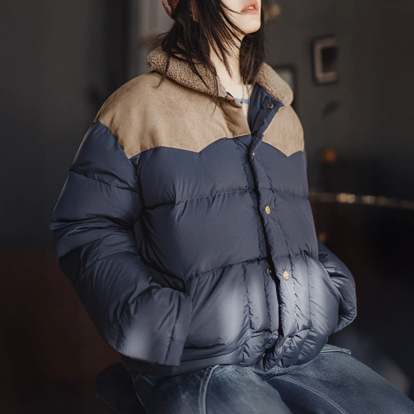 

Женский пуховик Maden с контрастным флисовым воротником, зимнее толстое теплое утепленное короткое пальто на 90% пуху