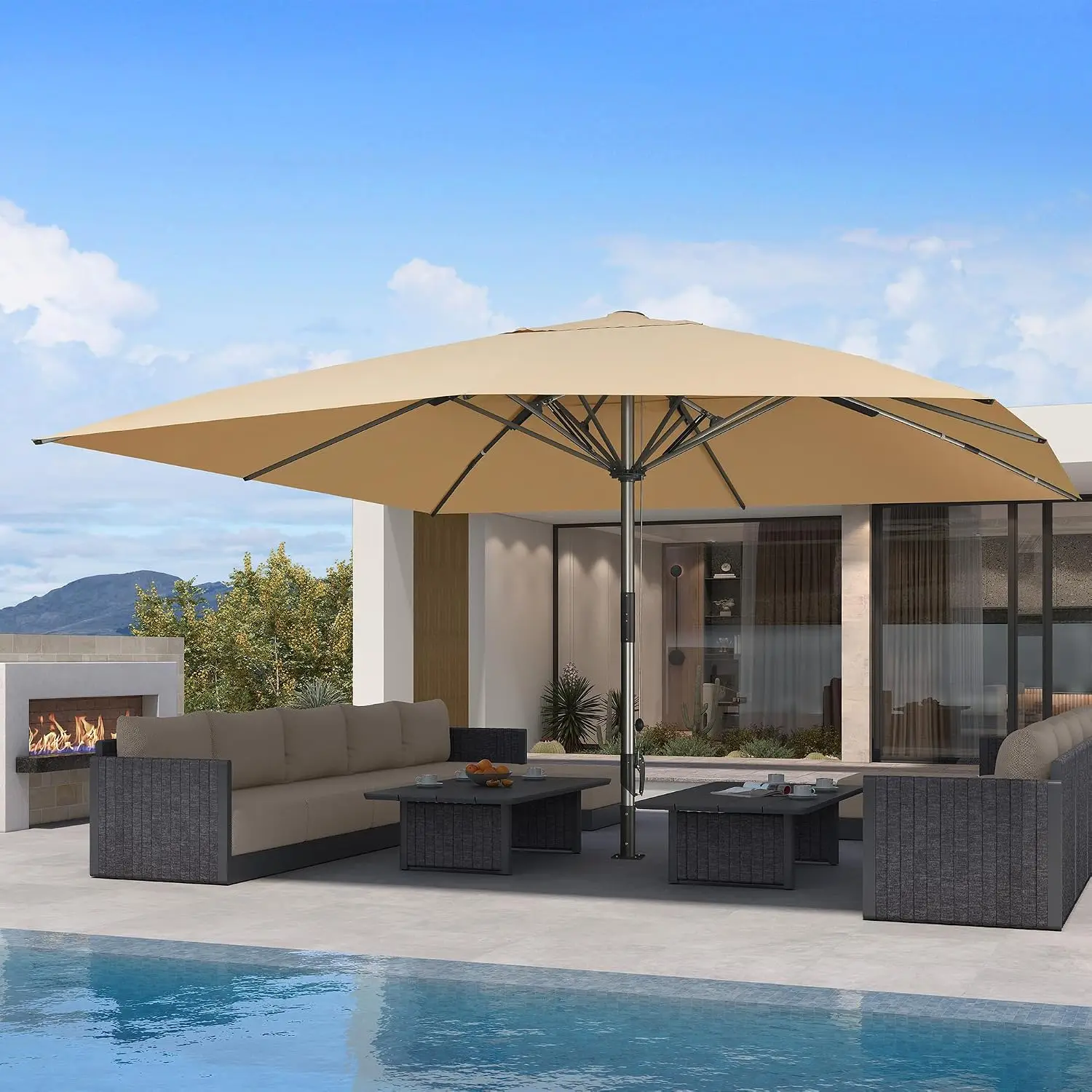 Patio Market Umbrella Extra Large 16' x 16' hotel, Beige, Customized
