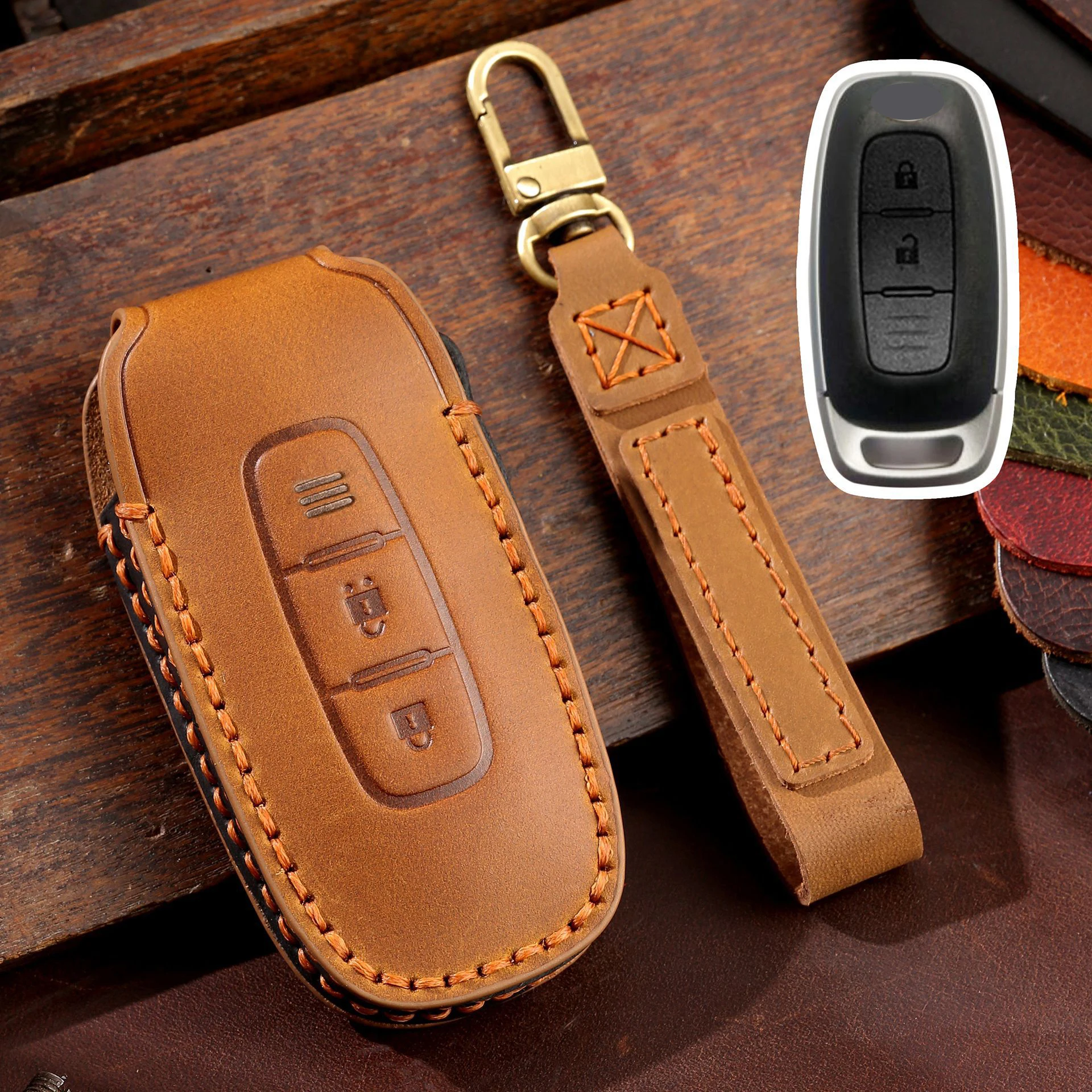 Top Genuine Leather Car Key Case Cover Fob Shell for Nissan X-trail T33 Kicks Qashqai J12 Juke Teana Altima Ariya