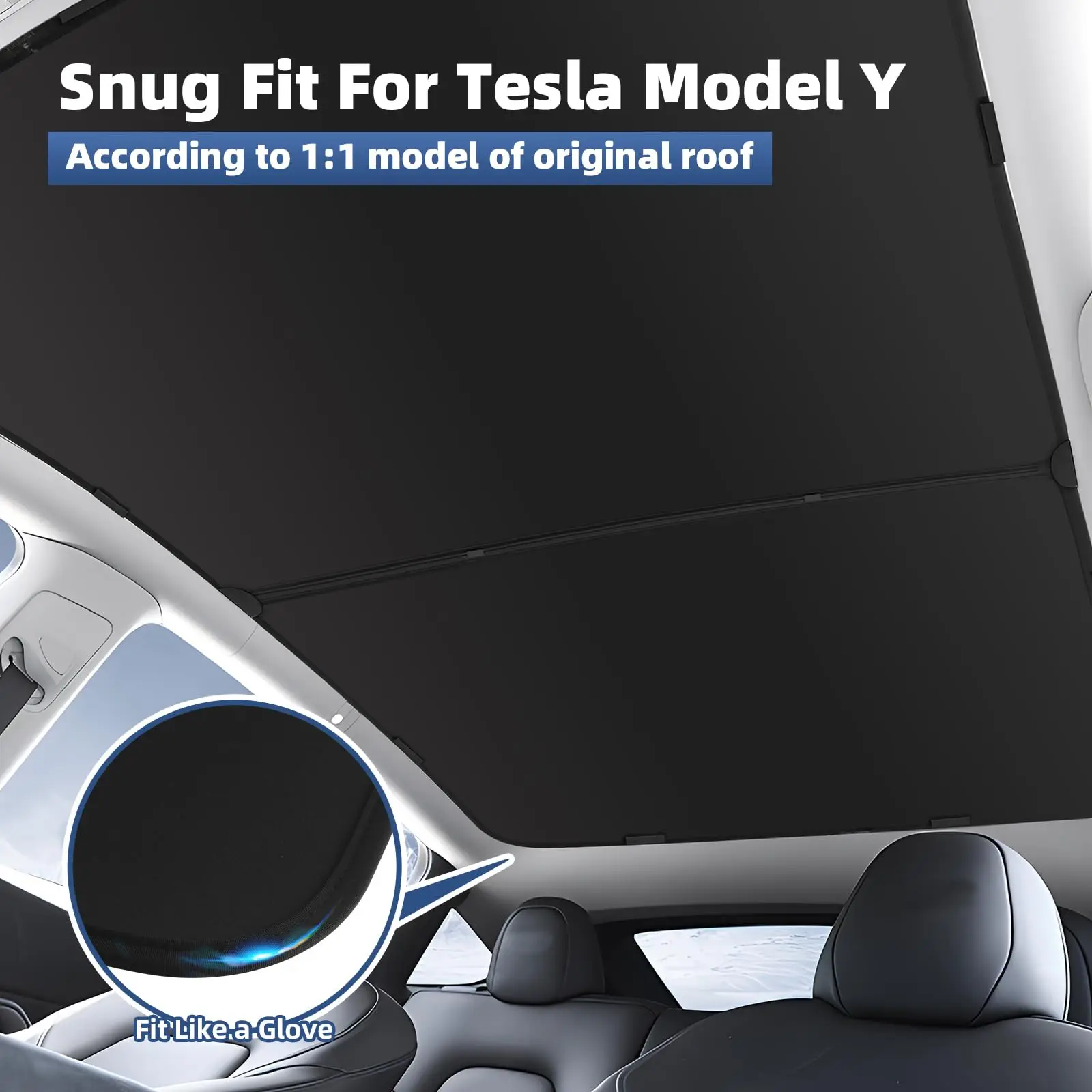 2024 Newest Sunshade Roof for Tesla Model Y 2024-2020 No-Sag Design Roof Sun Shade for Tesla Model Y Accessories 2024-2020 Black