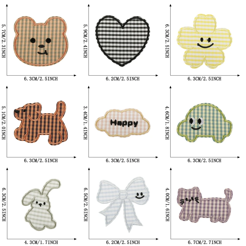15 Stück Anime-Tier-Aufnäher zum Aufbügeln für Kleidung, Kinder, Schleifen, bestickte Aufkleber, Streifen-Patches, DIY-Stoffnäharbeiten, Stern-Jacken-Aufnäher – Detail 3