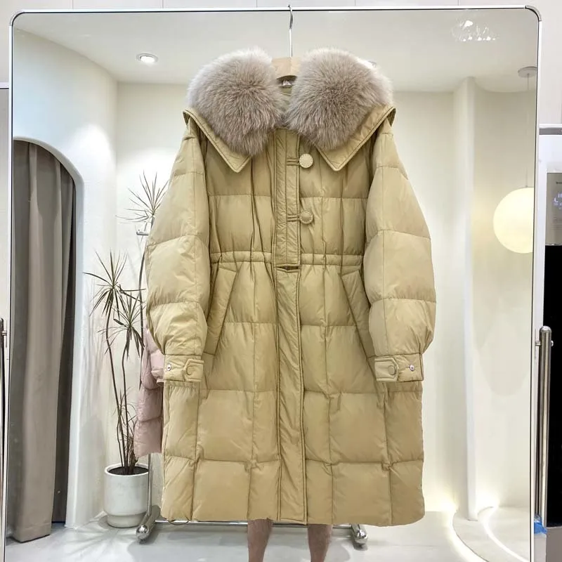 Down Jacket Women 2023 Winter Long White Duck Down Coat Elegant Zipper Parkas Warm Korean Fashion New Overcoat