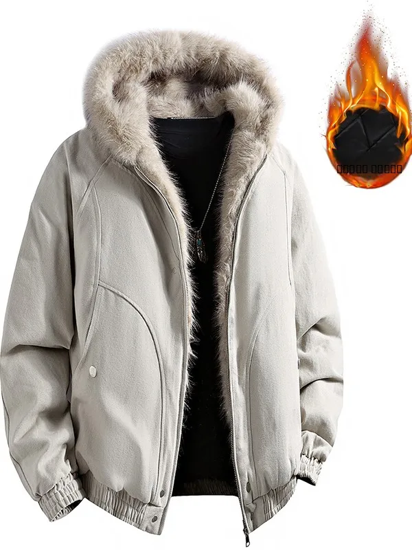 

Мужская повседневная утепленная куртка свободного кроя с капюшоном, на флисовой подкладке, теплая зимняя хлопковая верхняя одежда с меховым воротником
