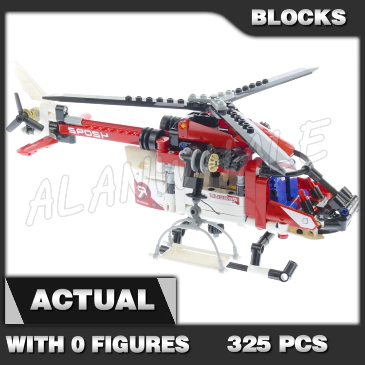 325pcs 2in1 Technical Rescue Helicopter Spinning Rotors Stretcher Concept Plane 11297 Building Block toy Compatible with Model