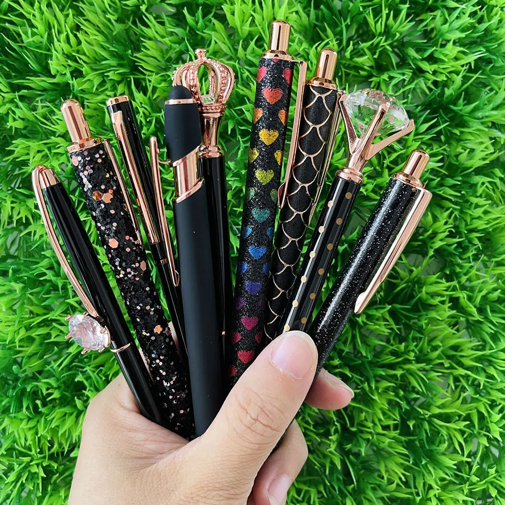 9/10pcs Rhinestone Stylus Ballpoint Pen Reusable Practical Writing Pen Portable Ballpoint Pen Smoothly Handwriting Stationery