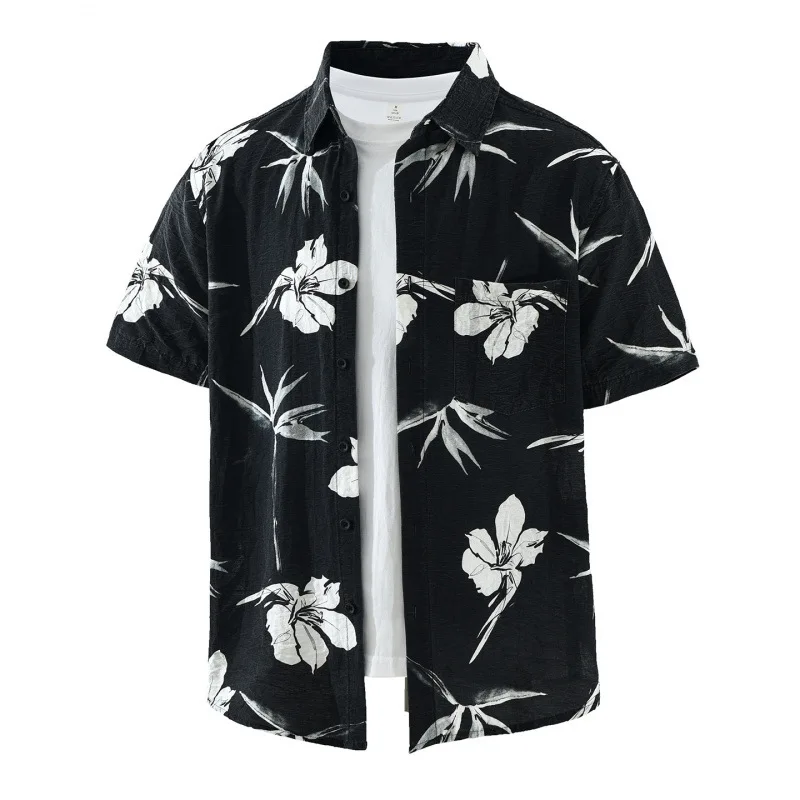 

2026 Summer New Short Sleeve Printed Shirts Male Lapel Hawaiian Shirt Men Beachwear Tops Breathable Shirt Youth Fashion Clothing