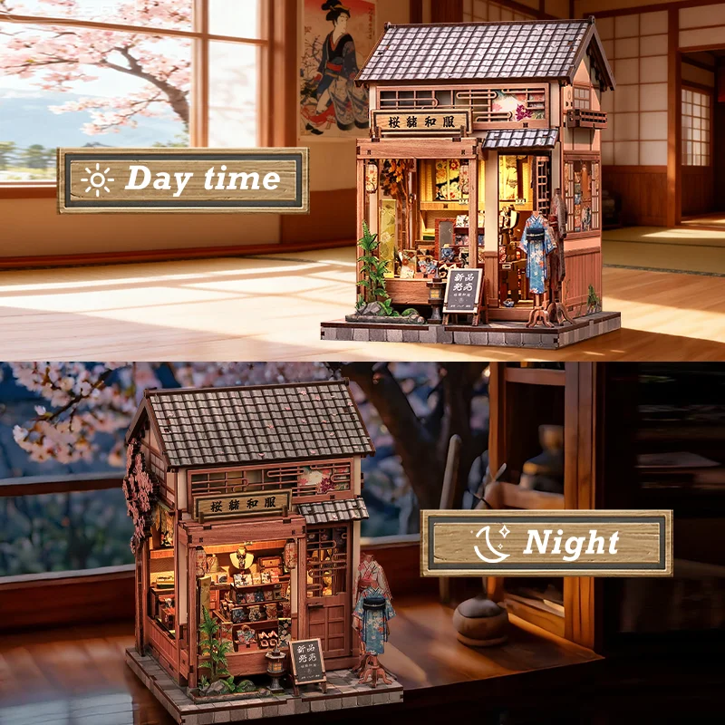 Original CUTEBEE Book Nook Kit DIY Doll House Wooden Puzzle Bookshelf Insert Miniature Model girl Gift for Sakura O Kimono Shop