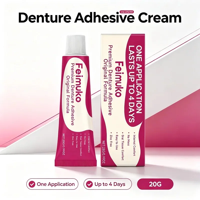 Denture Adhesive Cream 4 Day Long Lasting Hold No Mess Secure Fit Relieve Gum Discomfort Oral Care Denture Adhesive 28g JJ4720