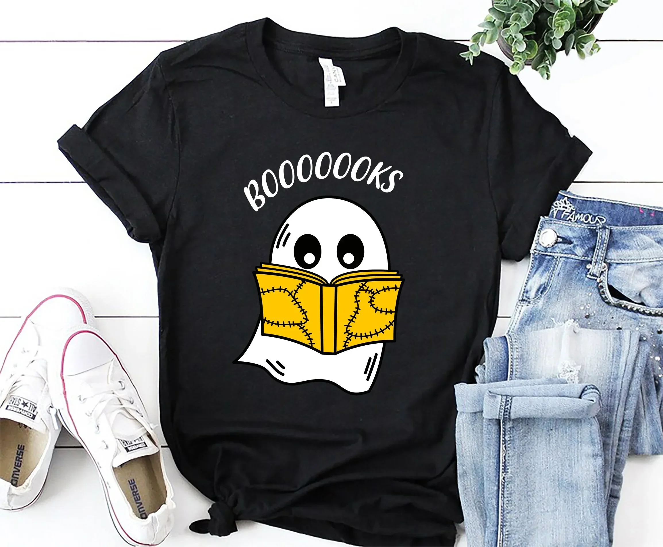 Ghost Books Booooks T Shirt Halloween Reading Librarian Bookworm Party Teacher