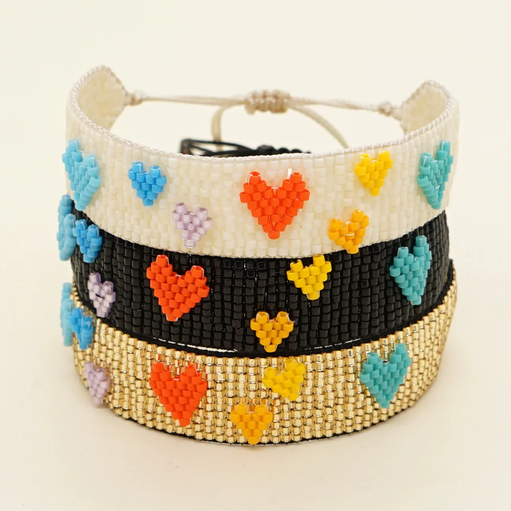 

Beaded bracelet Creativity Heart Bohemia Adjustable Female Hand-woven Fashion Simple Pattern Gradient color Rice bead bracelet
