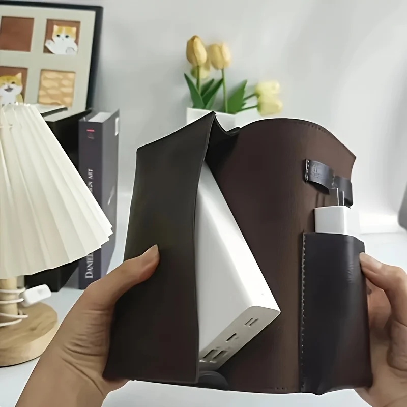 1 قطعة منظم متعدد المقصورات من جلد البولي يوريثان-حافظة ملحقات مدرسية محمولة للتكنولوجيا للكابلات والشواحن والتقليم وتخزين السفر المتين