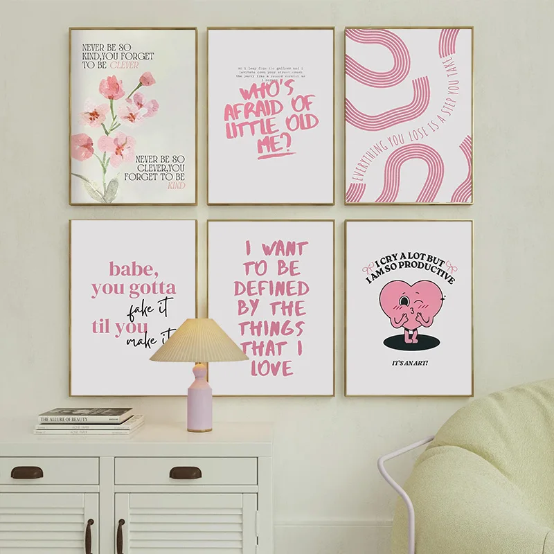 الوردي العصرية الفن كلمات المشارك فتاة في سن المراهقة غرفة النوم مريحة جدار قماش الجدار الشنق الرسام الإقامة الصيد عيون غاضبة جدار الفن