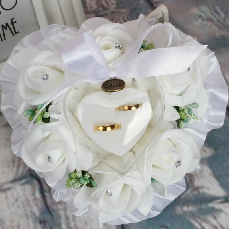 Exquisite Wedding Ring Box Ring Bearer Pillow Ring Bearer Cushion for Wedding Party Green Purple Flower Decor Pillow