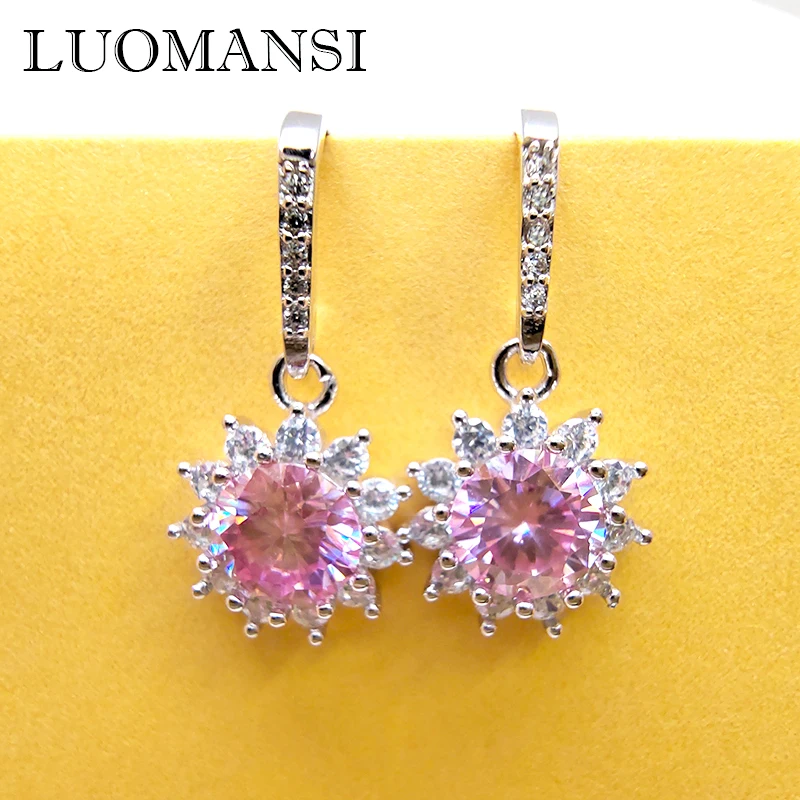 

Luomansi 1 Carat Pink Moissanite Flower Earrings Women S925 Silver Jewelry Wedding Anniversary Birthday Gift Green Yellow Blue