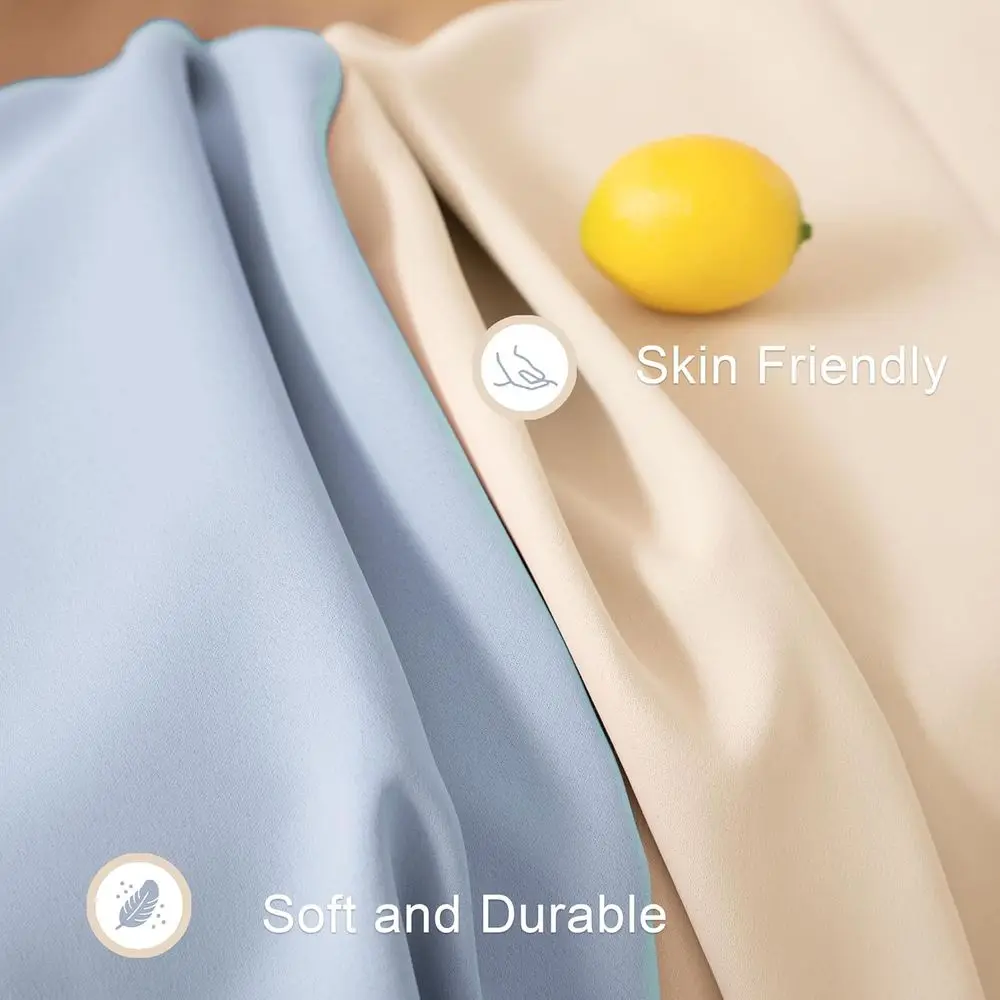 90 Beige und Macaron-blaue Pinch-Faltenvorhänge für Schlafzimmer/Kinderzimmer, raumverdunkelnde zweifarbige, maßgeschneiderte Faltenvorhänge, W42xL90, 2er-Set