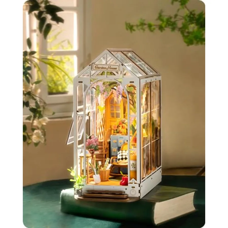

Набор для сборки миниатюрной книжной полки Rolife DIY: Садовый домик, 3D-пазл, креативный декоративный элемент для книжной полки