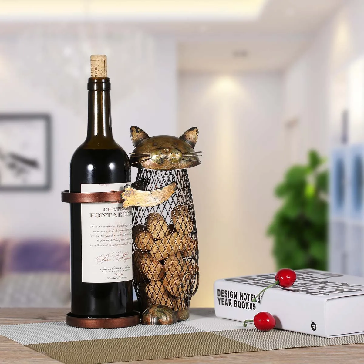Mesh cat wine rack creative wrought iron red wine rack mesh cork storage can red wine rack