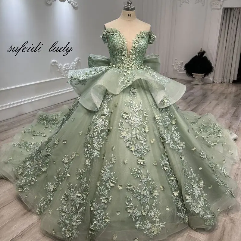 Vestido de casamento trem verde, Vestido principal da noiva, Quente, 2023