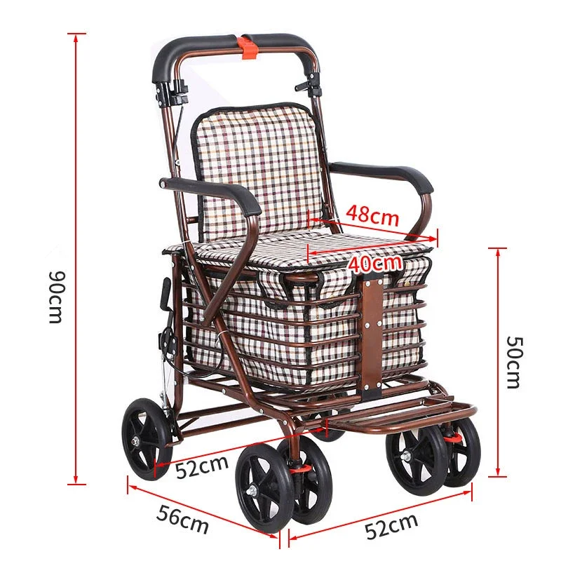 

Sitable and Pushable Four-Wheel Grocery Cart with Seat Foldable
