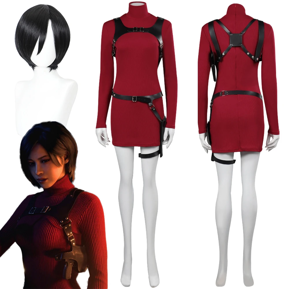 Ada Wong Cosplay Wigs Women Costume Game Resident 4 Roleplay Fantasia Outfits Halloween Carnival Party Clothes Short Black Hair