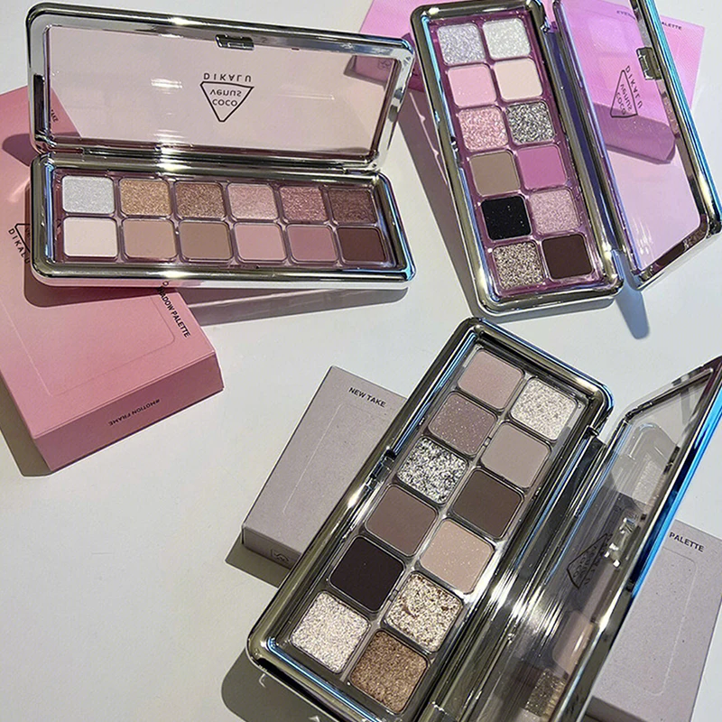 DIKALU 12-Farben-Glitzer-Lidschatten-Palette, modische Zementtöne, langlebige, glänzende Augen-Make-up-Palette