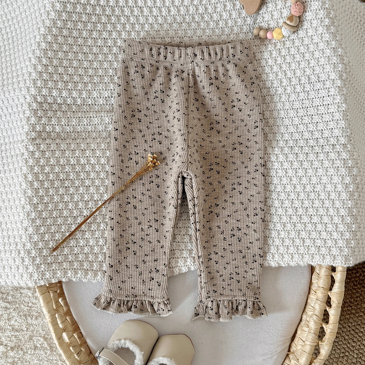 خريف وشتاء جديد الأطفال أفخم الفتيات سميكة الطفل الباردة منع الدافئة الدانتيل حافة صغيرة الأزهار طباعة السراويل #3