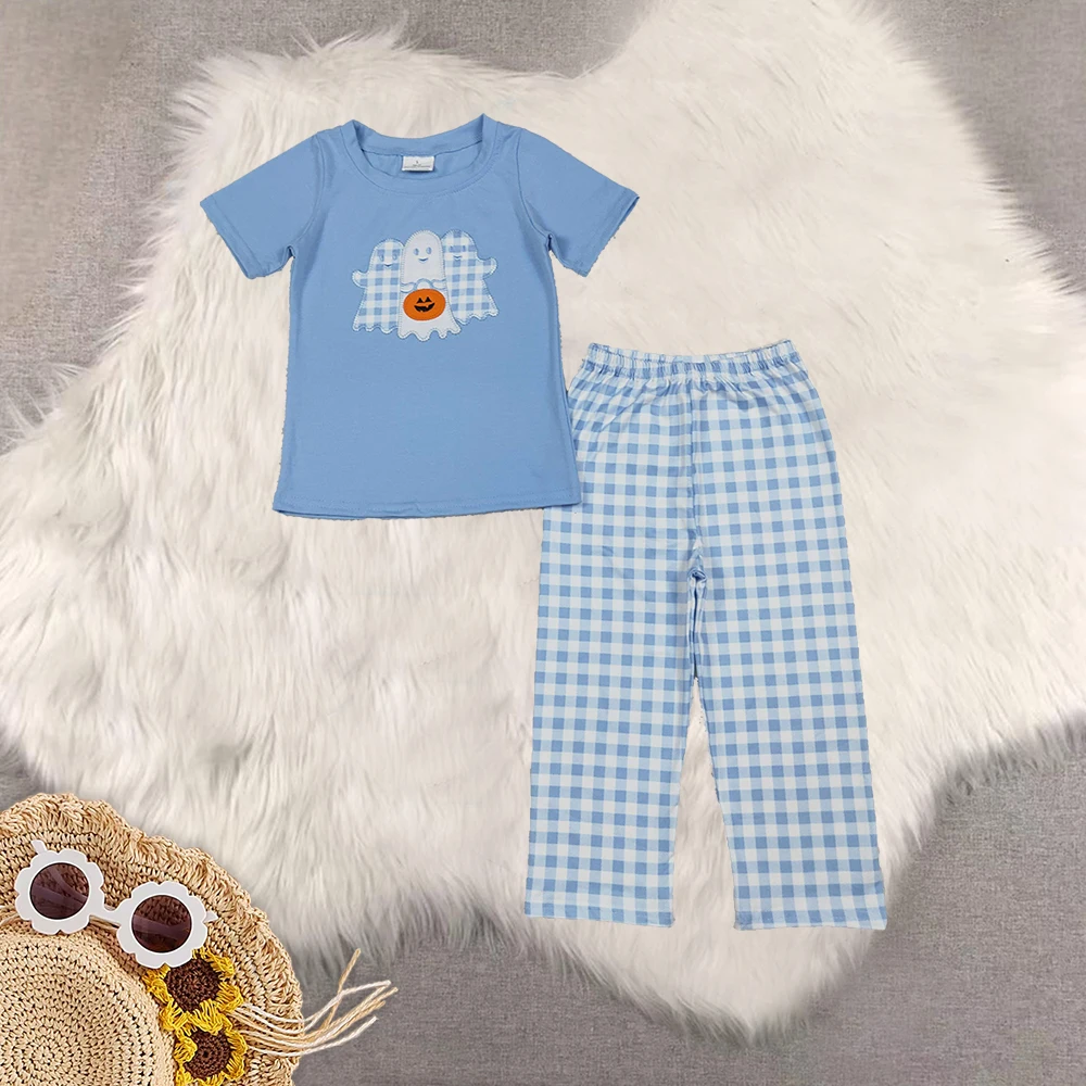 

9.19 Embroidery Baby Boys Ghosts Pumpkins Top Pant Halloween Sets