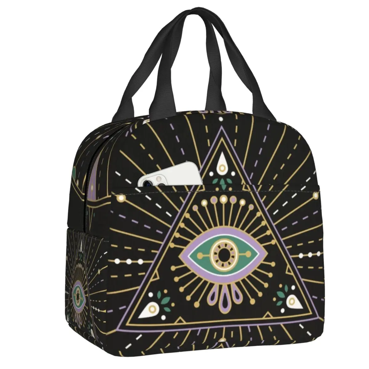 

Evil Eye Mandala Art Insulated Lunch Bag for Women Leakproof Hamsa Eyes Amulet Cooler Thermal Lunch Box Office Work School