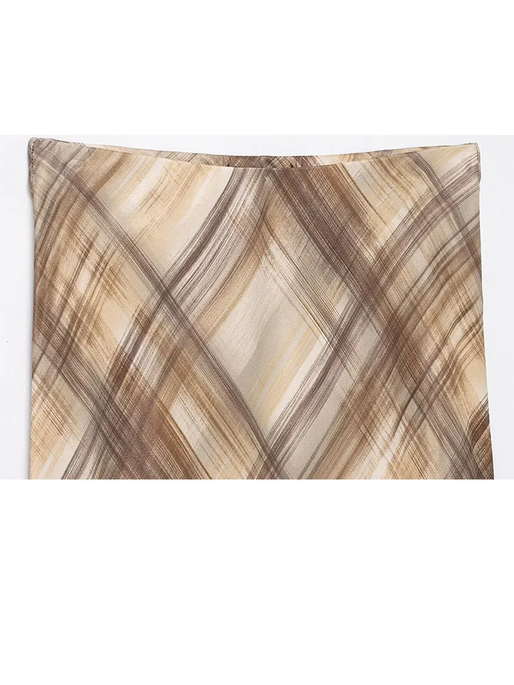 

HH New Woman Summer Fashion Beach Party Rhombus Plaid Pattern Silk Texture Long Skirt Female Street Style Casual Elegant Skirt