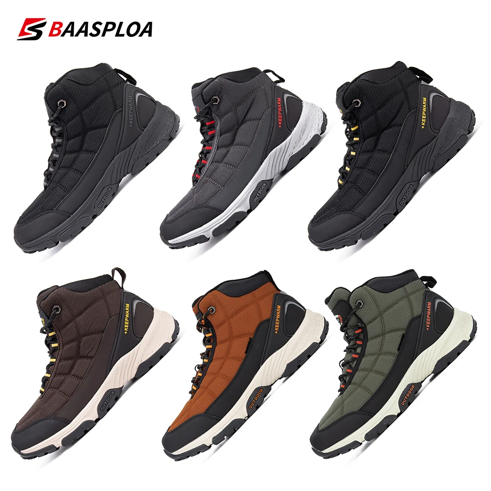 Baasploa Winter Men Outdoor Shoes Hiking Shoe Waterproof Non-Slip Camping Safety Sneakers Casual Boots Walking Shoes Warm Man