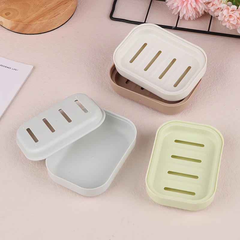 2 Pcs No Punching Required Double Layer Soap Box With Lid Plastic Soap Box Portable Home Bathroom Drainage Soap Dish