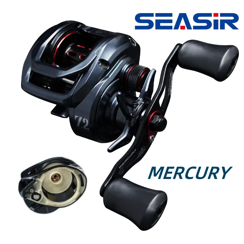 Seasir Mercury Baitcasting Reel 7.2:1 High Gear Ratio Drag 8kg 5+1BB N52 Drag Clicker Fishing Fresh Saltwater Fishing Coil