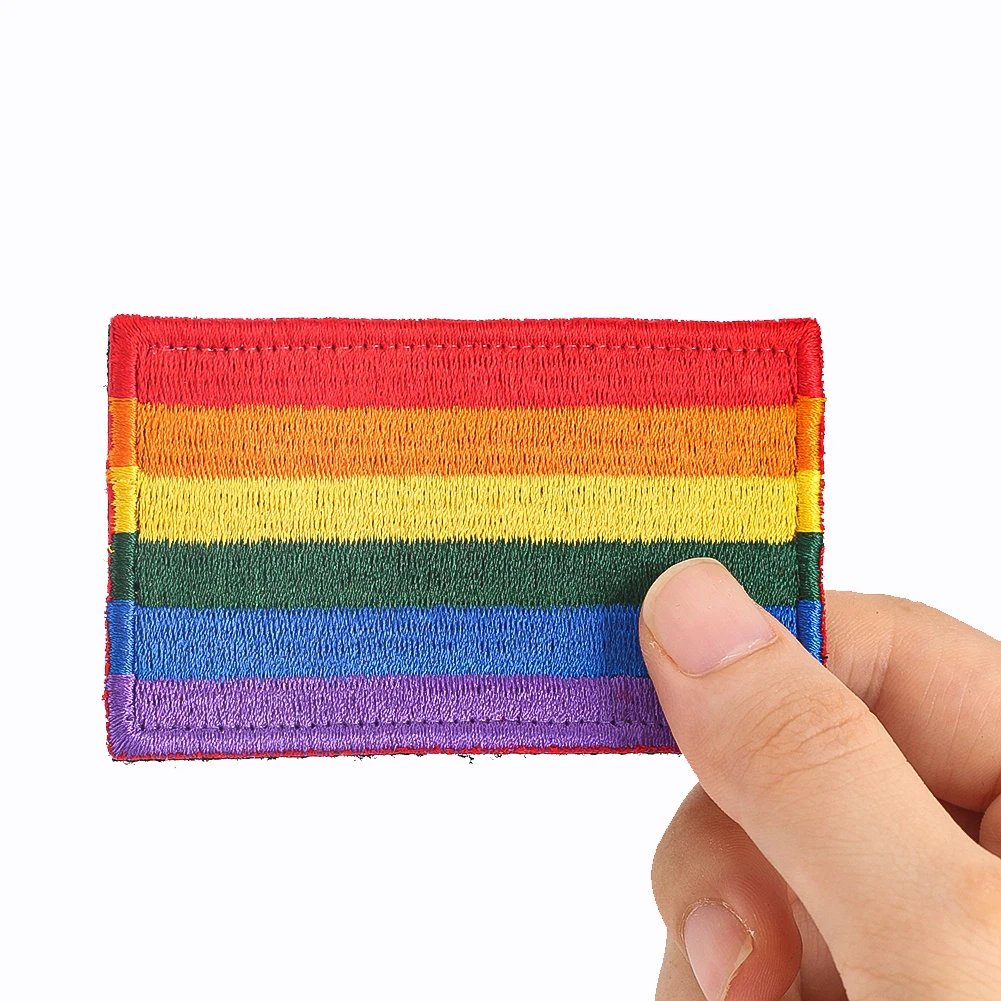 2PCS Rectangular Patches Rainbow Multicolor Embroidered for Clothes Backpack Tactical Badge Applique DIY Apparel Sewing Supplies