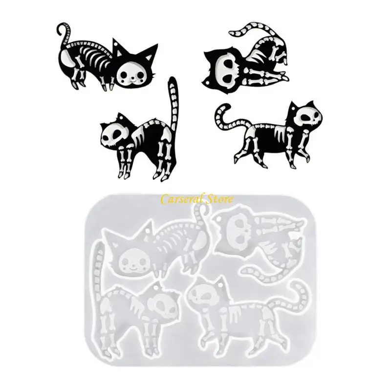 

M4YF Reusable Skull Cats Silicone Castes Mould Flexible Halloween Crafting Tool for Jewelry Making Keychain Accessories