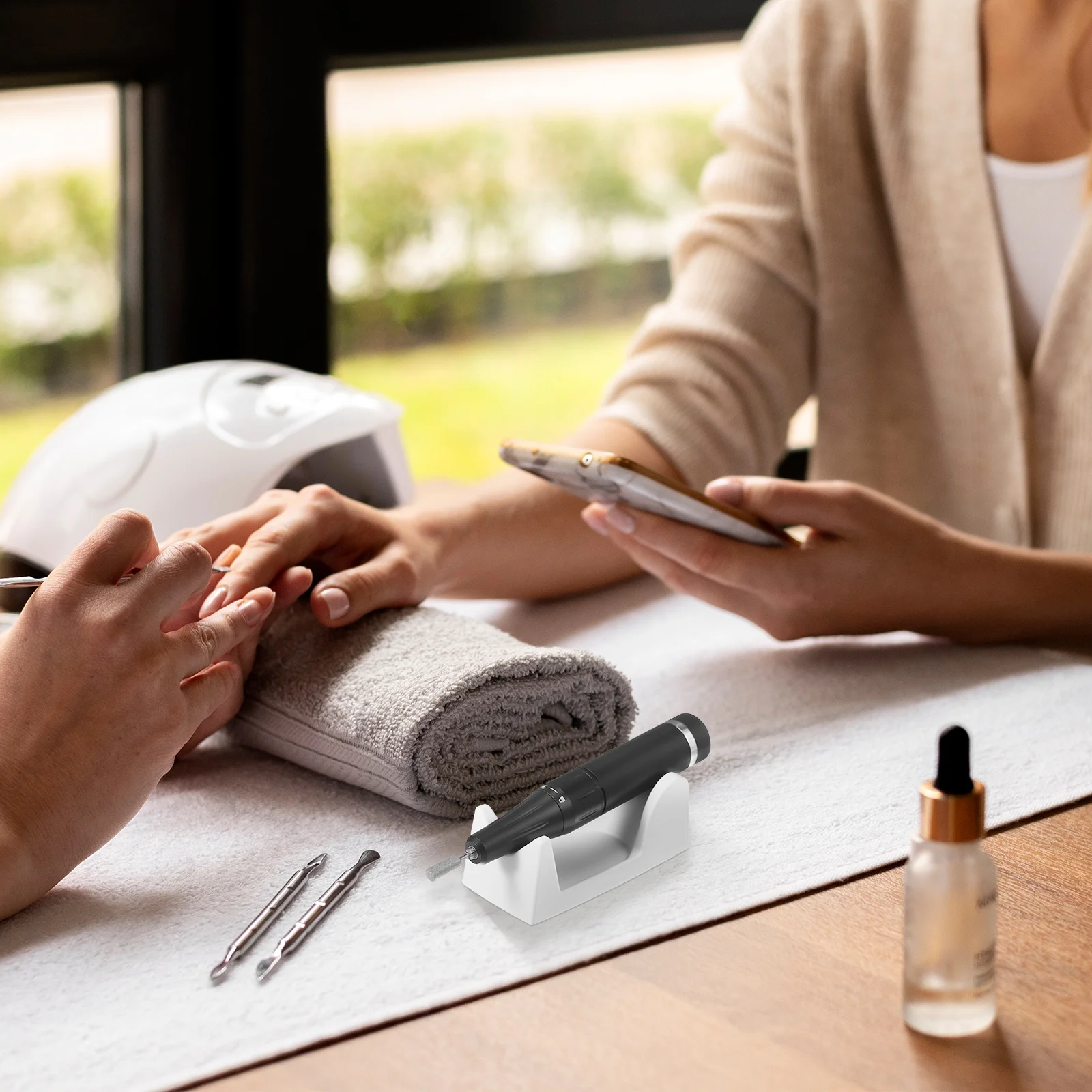 Staffa per maniglia per lucidatrice elettrica da 2 pezzi, rack di stoccaggio da tavolo in plastica di alta qualità per la molatura portatile del salone di bellezza domestico