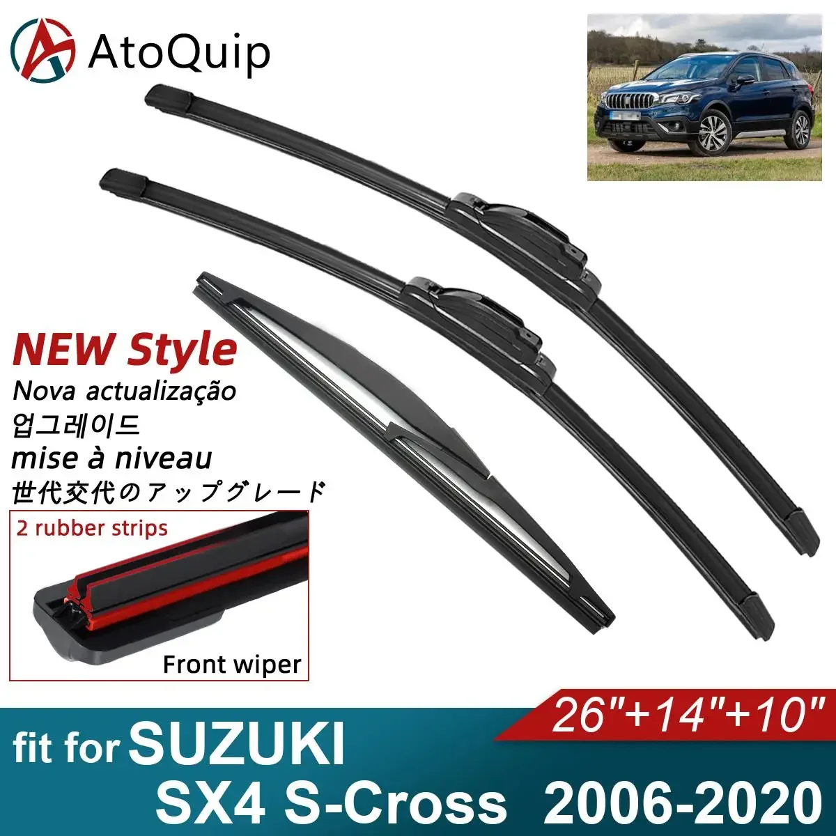 Double Rubber Car Wiper Blades for 2006-2020 SUZUKI SX4 S-Cross Front Rear Windscreen Wipers Accessories 2017 2018 2019 2020